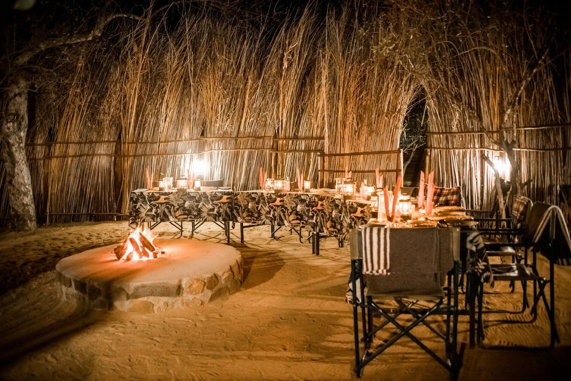 Boma area set for dinner under the stars