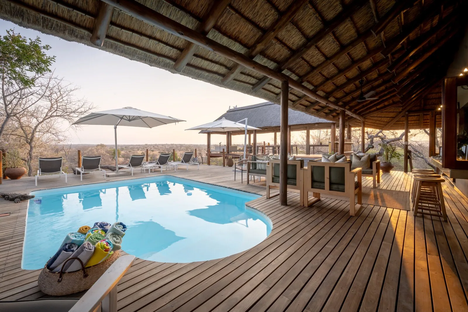 The camp pool and deck at Sausage Tree Safari Camp